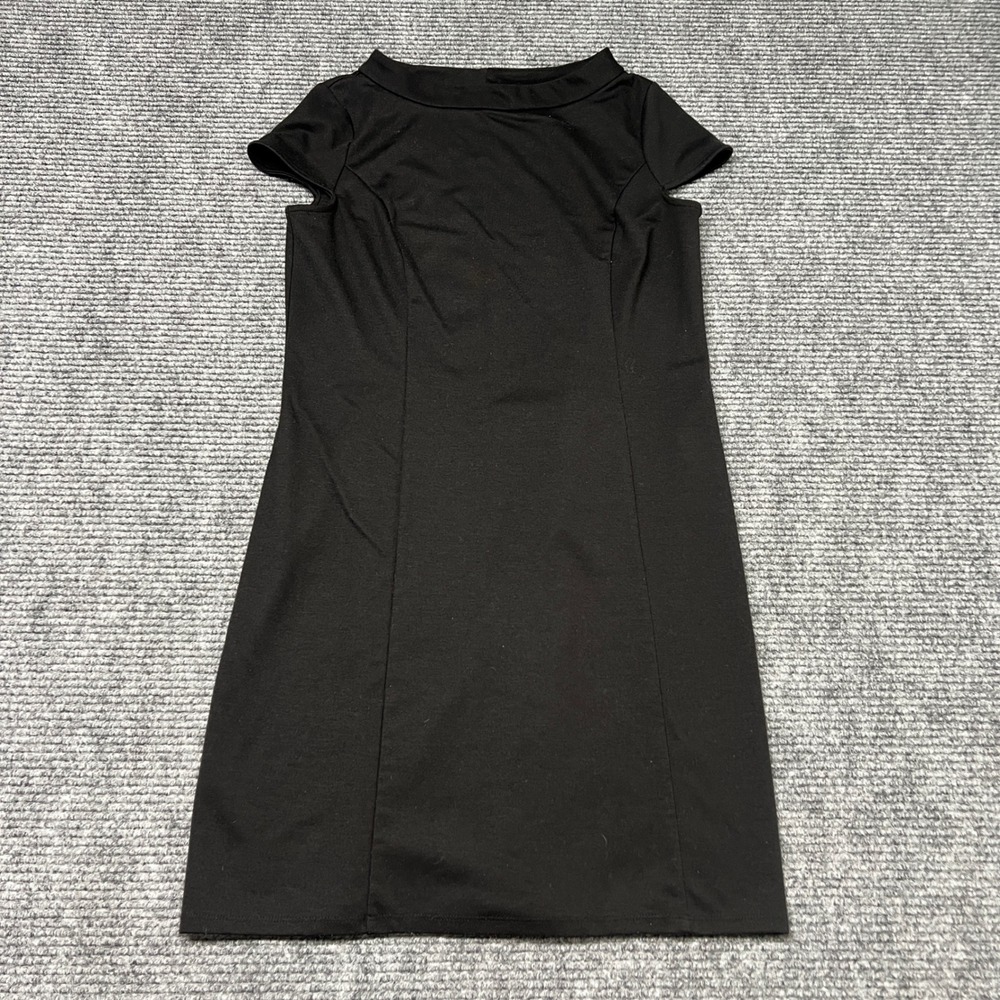 Ann Taylor Loft Petites Black Sheath Dress 6P Boat Neck Cap Sleeve Side Zip
